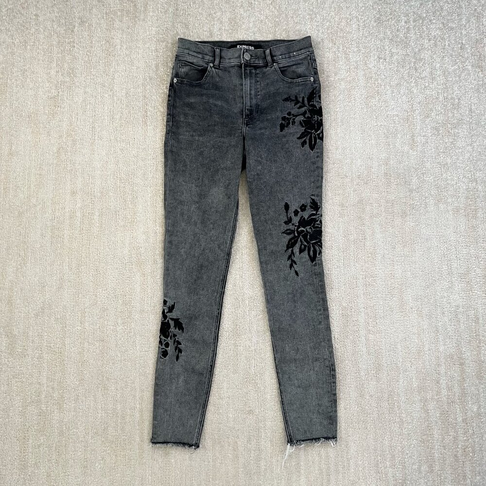 Express High Rise Ankle Legging Skinny Jeans 4L Long Boho Whimsygoth Floral